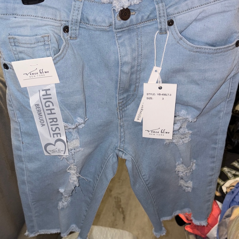 Vince Camuto Light Blue Distressed Denim Shorts